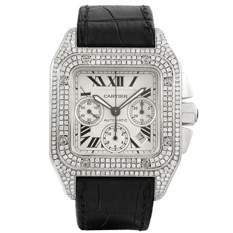 cartier santos watch with diamonds|cartier santos 100 chrono.